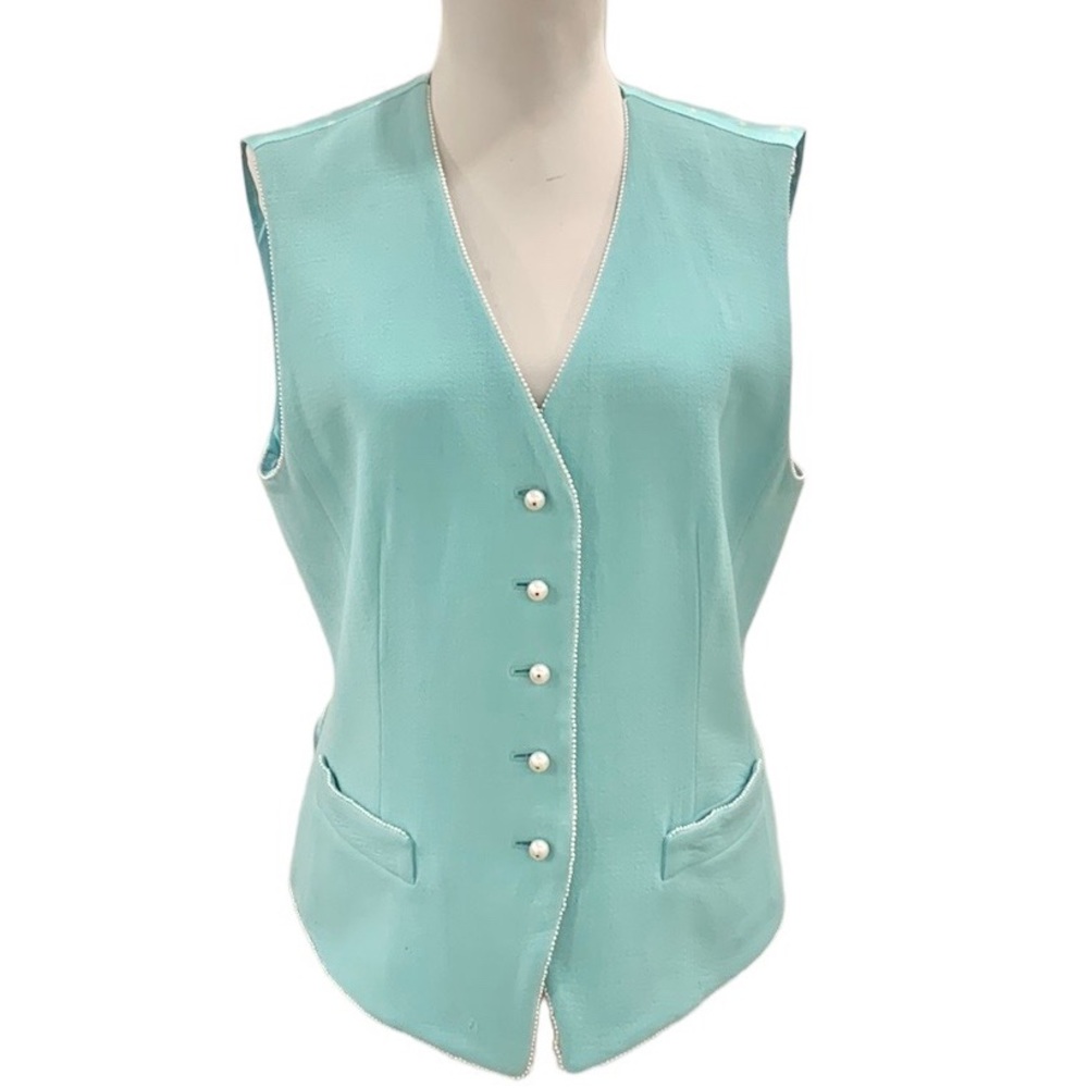 Vintage Escada Silk Wool Pearl Tiffany Blue Vest